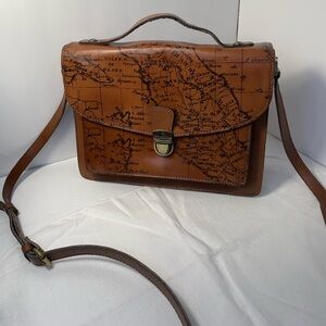 Patricia Nash Old World Map Brown Leather Map Print Messenger Bag
